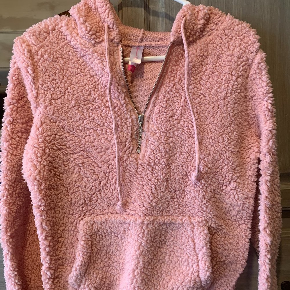 fuzzy rose pink sweatshirt